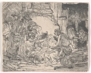 Tillbedjan av herdarna med en lampa, ca 1654 (etsning)