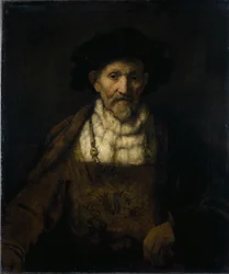 En gammal man i fantasifull kostym (olja på duk)