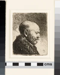 Skallig man i profil höger: Rembrandts pappa?