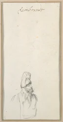 Skäggig man i profil, i hög keps, ca 1640 (svart krita på papper)