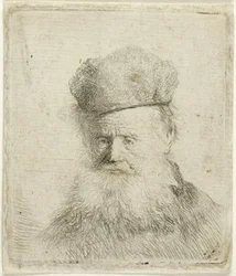 Byst av en gammal man med pälsmössa och flödande skägg, ca 1631 (etsning på papper)