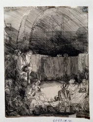 Utställning av frälsarens kropp Teckning av Rembrandt Harmenszoon van Rijn (1606-1669) Florens, Uffizi (kontor), Gabinetto Disegni e Stampe