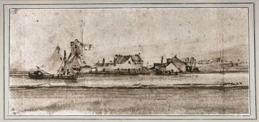 Lilla kvarnen, sedd från Amsteldijk (Penna och lavering, bistre)