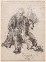 Old Man Seated (The Drunken Lot?), c.1630-33 (penna, krita och bläck på papper)