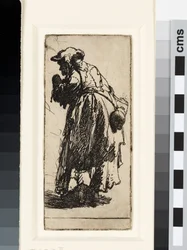 Gammal tiggarkvinna med kalebass, ca 1629 (etsning)