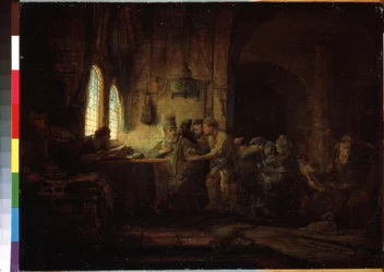 Liknelsen om arbetarna i vingården eller liknelsen om arbetarna i den elfte timmen (liknelsen om arbetarna i vingården). Målning av Harmenszoon van Rijn känd som Rembrandt (1606-1669)