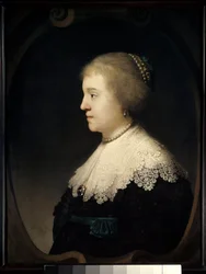 Porträtt av kvinna (Saskia?) Målning av Harmensz van Rijn dit Rembrandt (1606-1669) 1632 Paris, Musee Jacquemart Andre.