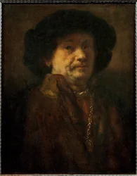 Rembrandt, självporträtt i päls med guldkedja och örhänge (olja på ek )