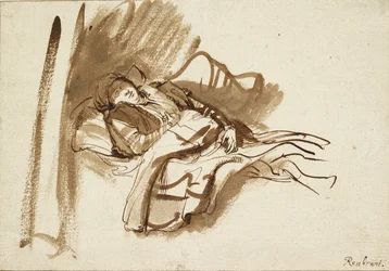 Saskia sover i sängen, c1630-talet