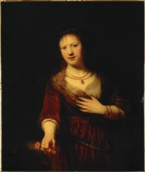 Saskia med en röd blomma (målning)