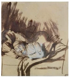 Sjuk kvinna i en säng, kanske Saskia, målarens fru