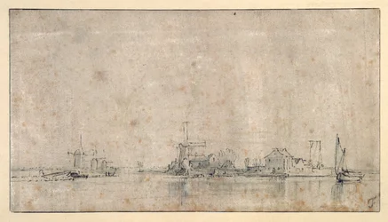 The Amstel at the Omval, c.1650-53 (penna & bläck med tvätt på papper)