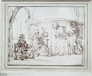Tobias och ängeln. Teckning med penna och bläck (teckning)