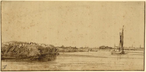 A Sailing Boat on a Wide Expanse of Water, c.1650 (penna och brunt bläck och brunt tvätt, på tonat papper)