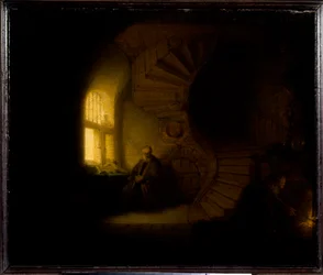 En filosof i meditation, målning av Harmenszoon van Rijn, kallad Rembrandt (1606-1669), 1632, H. 0,28 x 0,34 m, Paris, Musée du Louvre