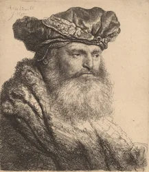 Skäggig man i sammetsmössa med juvellås, 1637