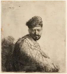 Skäggig man i pälsad orientalisk mössa: konstnärens far, 1631.