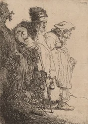 Tiggare Man och kvinna bakom en bank, ca. 1630.