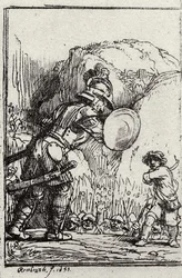 David och Goliat. Illustration för Piedra gloriosa av Menasseh ben Israel