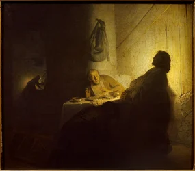 Emmaus Pelerins. Målning av Rembrandt Harmenszoon van Rijn dit Rembrandt (1606-1669) Ec. Ihålig.