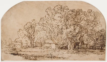 Landskap med stugor under höga träd ("The Puff of Wind")