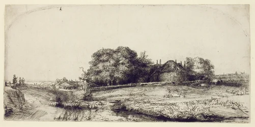 Landskap med Haybarn and a Flock of Sheep, ca 1652 (etsning och torrnål på papper)