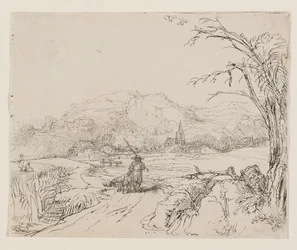 Landskap med jägare och hundar