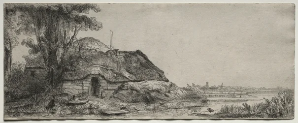 Landskap med en stuga och ett stort träd, 1641.