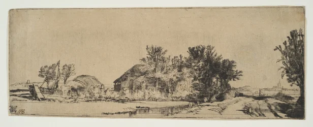 Landskap med en bondgård längs en väg vid en kanal, ca. 1652.