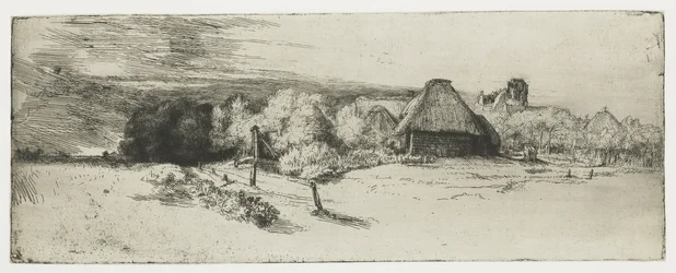 Landskap med en gårdsbyggnad och "huset med tornet"