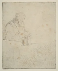 Gammal man i meditation, lutad mot en bok, ca. 1645.