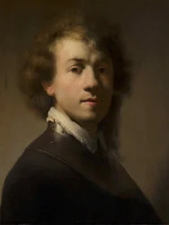 Porträtt av Rembrandt med en klyfta, ca. 1629.
