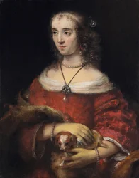 Porträtt av en dam med en knähund, ca 1665
