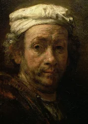 Porträtt av konstnären vid hans staffli, detalj av ansiktet, 1660 (detalj av 91054)