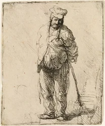 Trasig bonde med händerna bakom sig, håller en pinne, c.1630.