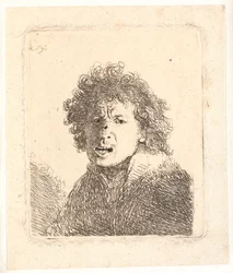 Rembrandt barhuvad och öppen mun, som om han ropade: byst