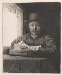Rembrandt ritar vid ett fönster