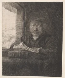 Rembrandt ritar vid ett fönster
