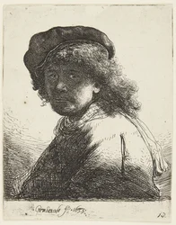 Rembrandt med mössa och halsduk