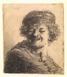 Rembrandt i mössa, skrattar: Byst