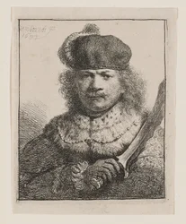 Rembrandt med upplyft sabel