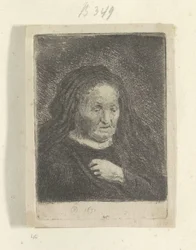 Rembrandts mamma med handen på bröstet: liten byst Recueil de quatre-vingt-cinq estampes originales (serietitel)