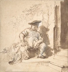 Sittande man med platt mössa, 1635-40.