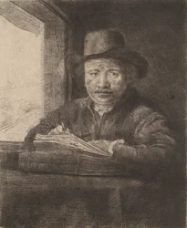 Självporträttteckning vid ett fönster, 1648.