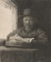 Självporträttteckning vid ett fönster, 1648.