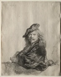 Självporträtt lutad på en stentröskel, 1639.