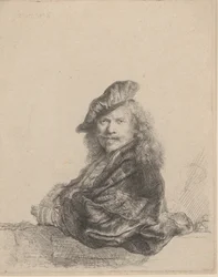 Självporträtt lutad på en stentröskel, 1639, 1639.