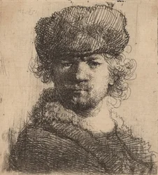 Självporträtt i en kraftig pälsmössa, 1631.