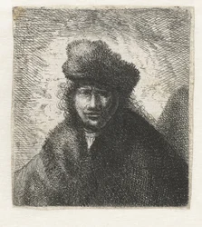 Självporträtt i sned pälsmössa: Byst, ca 1631.