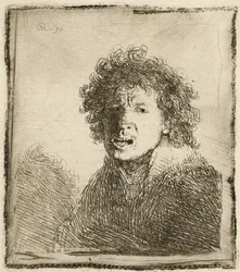 Självporträtt med öppen mun, som om man ropar: byst, 1630.